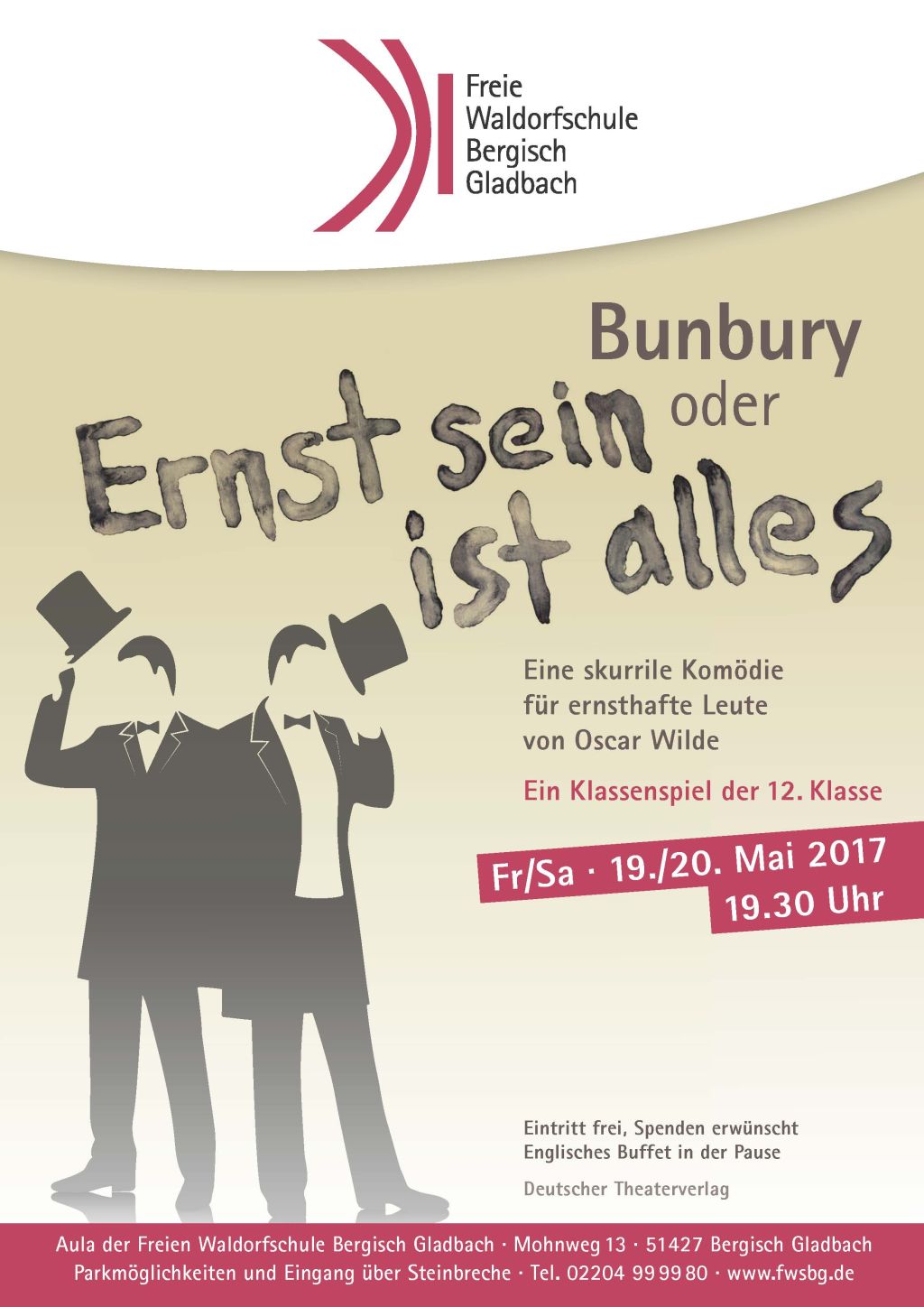 „Bunbury oder Ernst sein ist alles“ - Theateraufführung von Schülern der 12. Klasse der Freien Waldorfschule Bergisch Gladbach