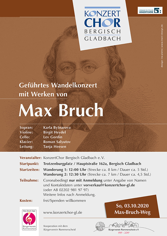 100. Todestag von Max Bruch: KonzertChor Bergisch Gladbach gedenkt des Komponisten mit einem geführten Wandelkonzert